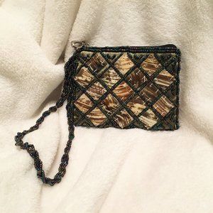 Beaded Wristlet Coin Purse w/Spun Silk & Horn